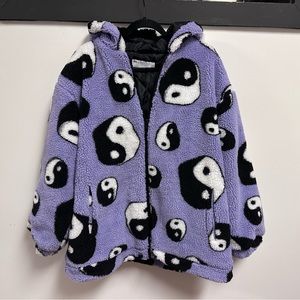 ASOS DESIGN printed yin yang fleece jacket in lilac NWOT Sz 10